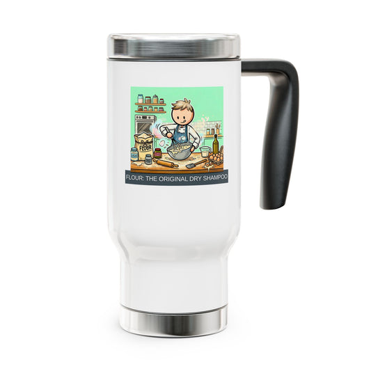 flour the original dry shampoo design on a 14oz travel mug