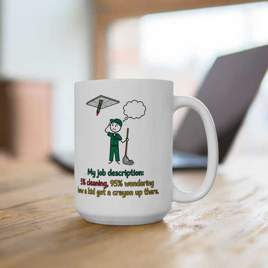 Funny School Custodial/Janitorial Worker gift- "My job description:5% cleaning,95% wondering how a kid got a crayon up there"- 11/15oz Ceramic Coffee Mug