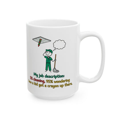 Funny School Custodial/Janitorial Worker gift- "My job description:5% cleaning,95% wondering how a kid got a crayon up there"- 11/15oz Ceramic Coffee Mug