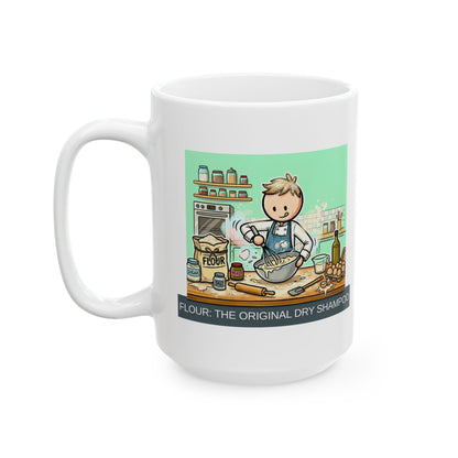 Baker/Pastry Chef Gift- "Flour: The original dry shampoo" design- 11/15oz Ceramic Coffee Mug