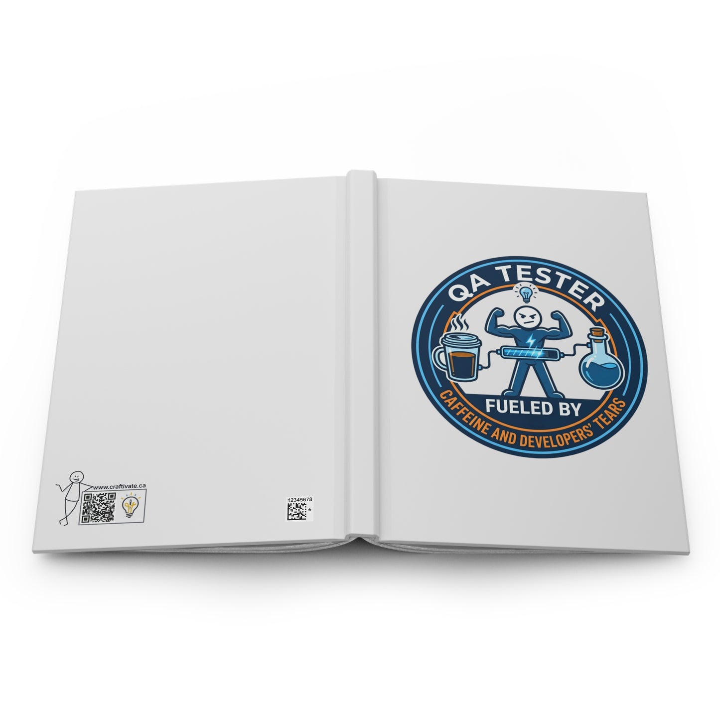 QA(Quality Assurance) Tester Funny Design- " Fueled by caffeine and developers' tears"- 150(75 sheets) Lined Pages Hardcover Notebook