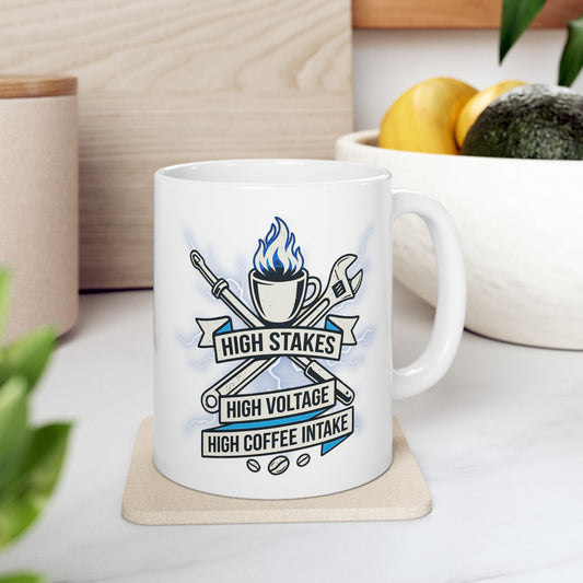 Electrician & Lineman Coffee Mug - High Voltage High Coffee Intake - 11oz/15oz Ceramic Work Mug