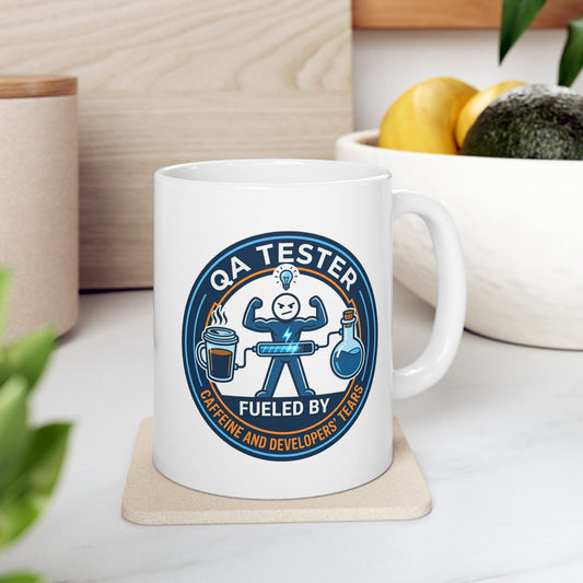 QA(Quality Assurance) Tester Funny Design- "Fueled by caffeine and developers' tears"- 11/15oz Ceramic Coffee Mug