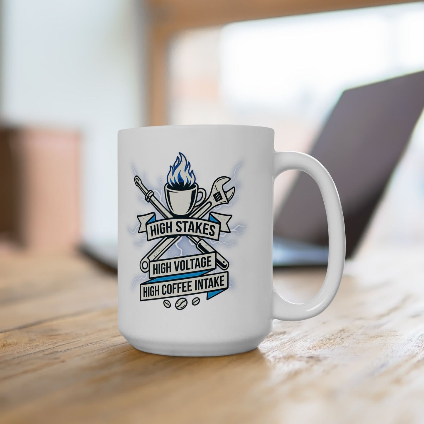 Electrician & Lineman Coffee Mug - High Voltage High Coffee Intake - 11oz/15oz Ceramic Work Mug