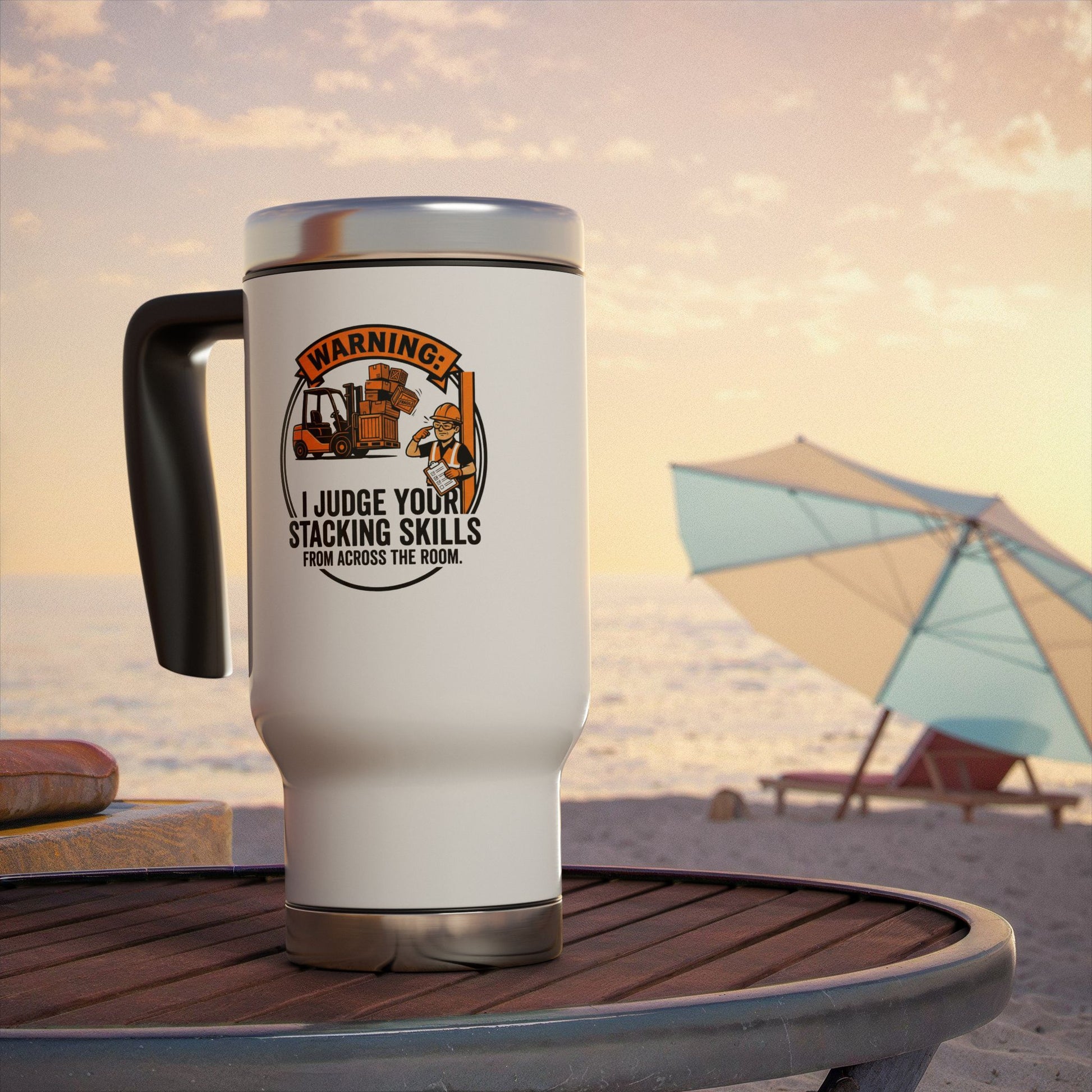travel mug warning: I judge your stacking skills from across the room