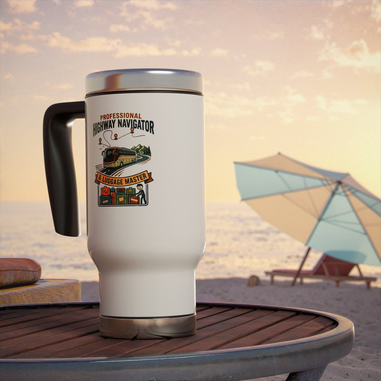 Bus Driver design "Professional Highway Navigator & Luggage Master" 14oz Stainless Steel Travel Mug with Lid- Coach Driver gift