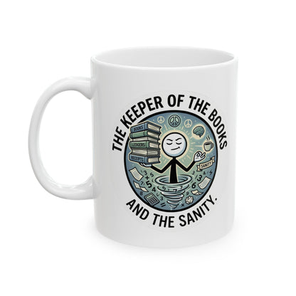 white mug-keeper of the books and the sanity,bookkeeper design