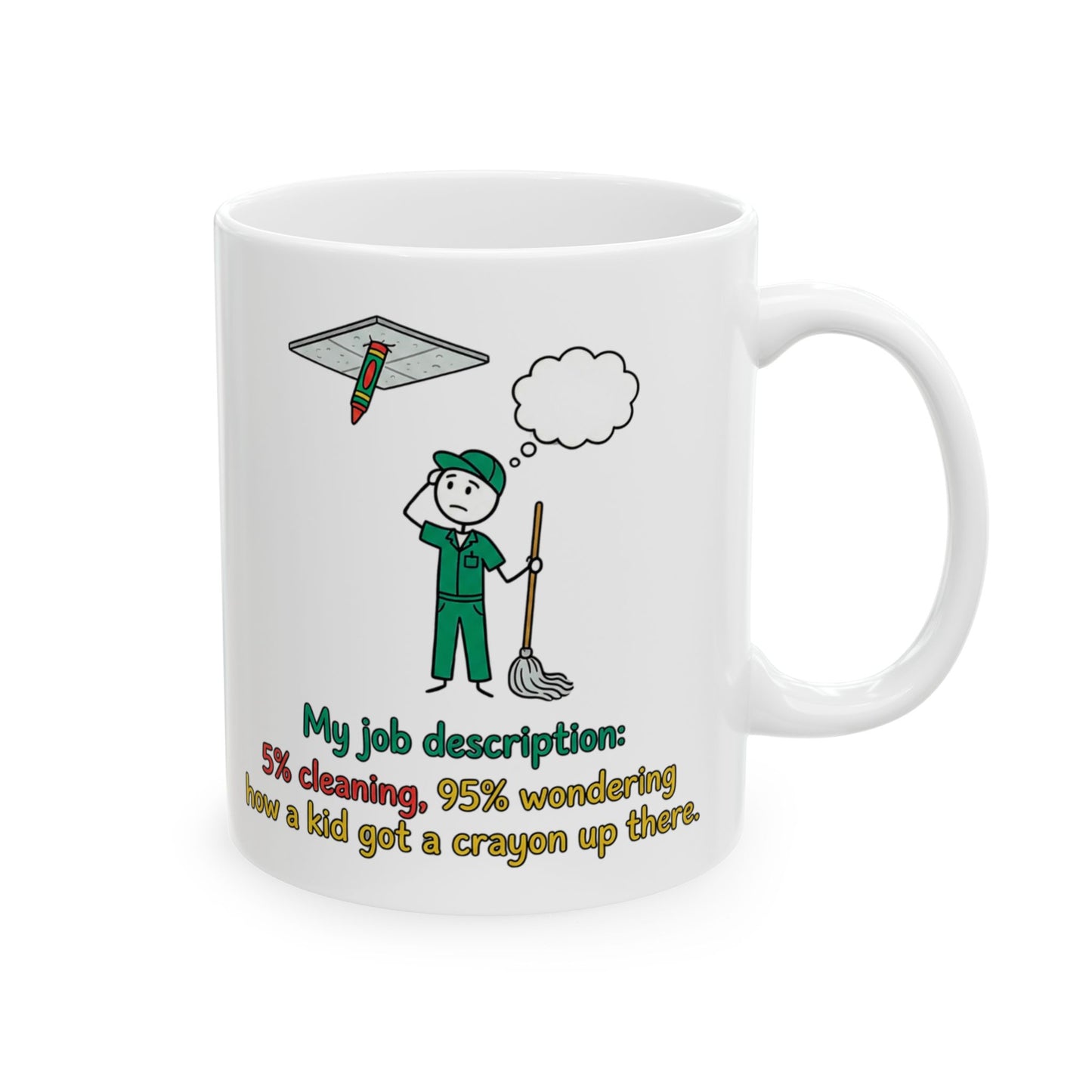 Funny School Custodial/Janitorial Worker gift- "My job description:5% cleaning,95% wondering how a kid got a crayon up there"- 11/15oz Ceramic Coffee Mug