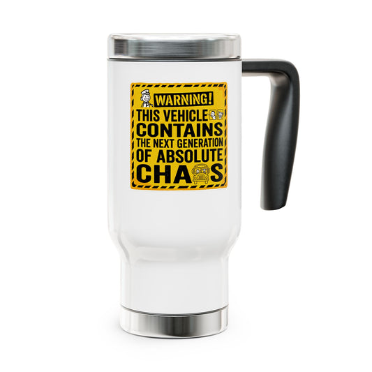 Funny School Bus Driver Gift- "Warning: This vehicle contains the next generation of absolute chaos" design- 14oz Stainless Steel Travel Mug with Lid