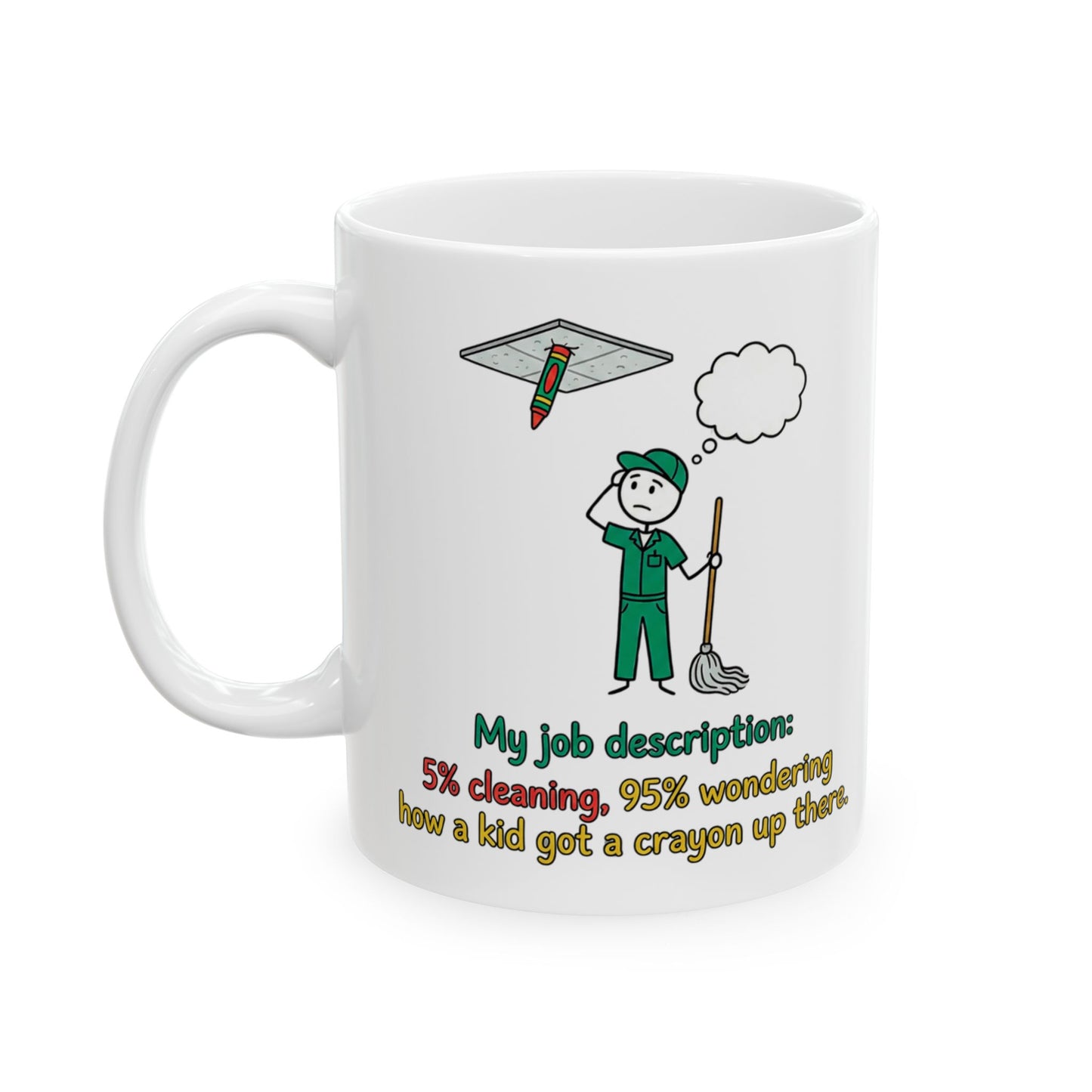 Funny School Custodial/Janitorial Worker gift- "My job description:5% cleaning,95% wondering how a kid got a crayon up there"- 11/15oz Ceramic Coffee Mug
