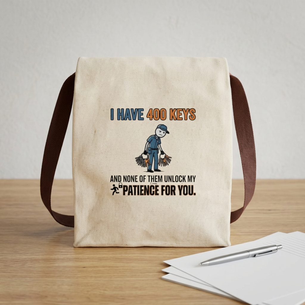 Funny Custodial/Janitorial Gift- "I have 400 keys and none of them unlock my patience for you" design- Canvas Lunch Bag
