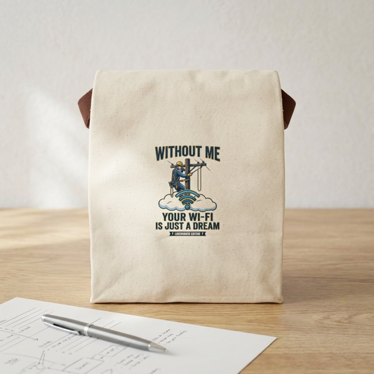Funny Lineworker/Electrical Lineworker Gift- "Without me your Wi-Fi is just a dream" design- Canvas Lunch Bag