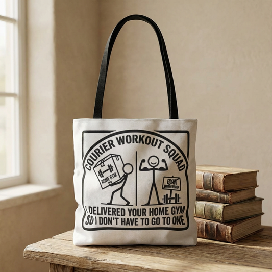 courier delivery driver gift with design I delivered your home gym so I don't have to go to one on a white Polyester Tote bag 13x13/16x16"