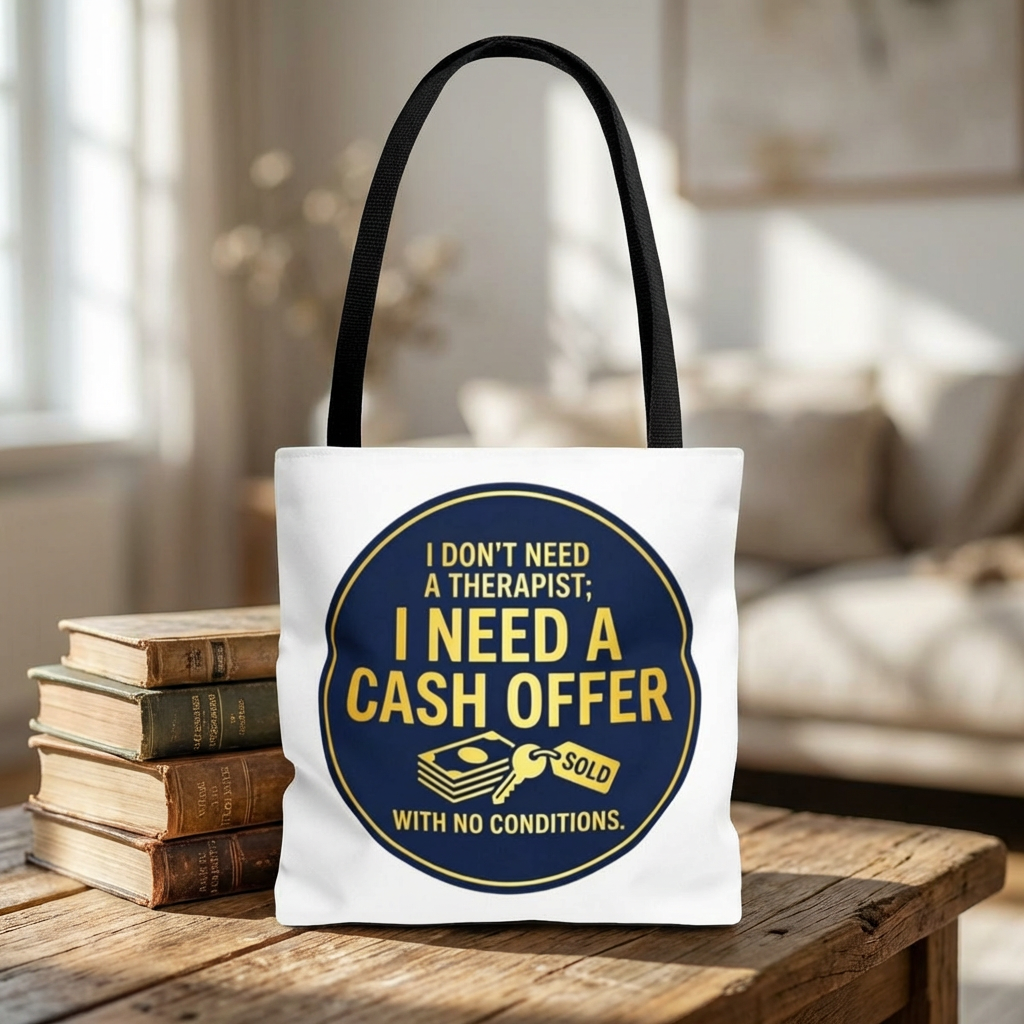 Real Estate Agent/Realtor Gift - "I don't need a therapist; I need a cash offer with no conditions" design- 13x13/16x16" Polyester Tote Bag