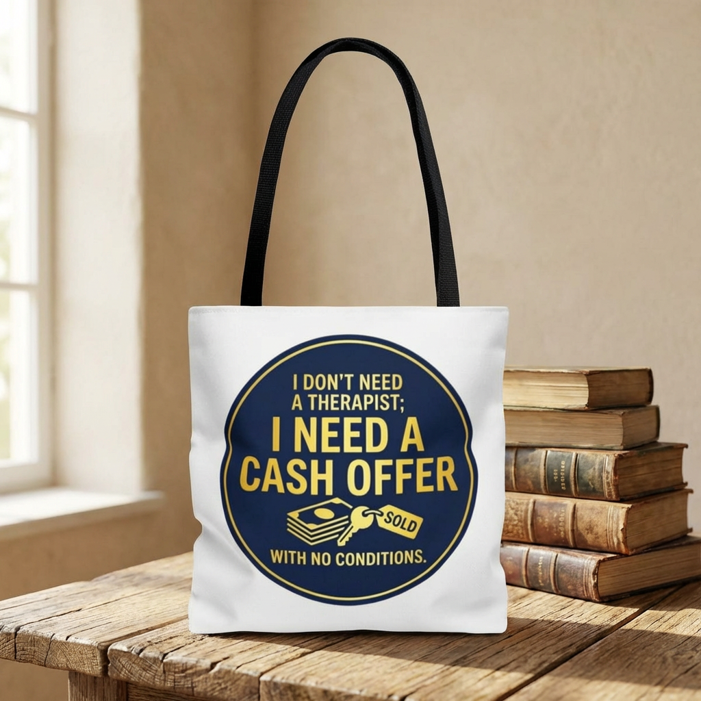 Real Estate Agent/Realtor Gift - "I don't need a therapist; I need a cash offer with no conditions" design- 13x13/16x16" Polyester Tote Bag
