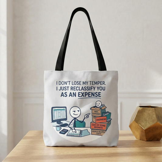 Bookkeeper/Administrative Gift- "I don't lose my temper, I just reclassify you as an expense" design- 13x13/16x16" Polyester Tote Bag