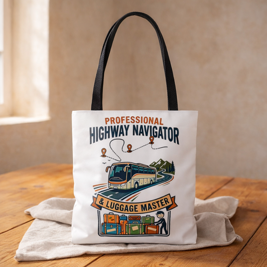 bus driver and charer driver gift with design professional highway navigator & luggage master design on a white 13x13/16x16" Polyester Tote bag