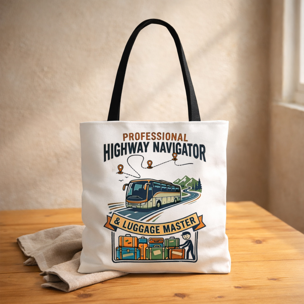 bus driver and charer driver gift with design professional highway navigator & luggage master design on a white 13x13/16x16" Polyester Tote bag