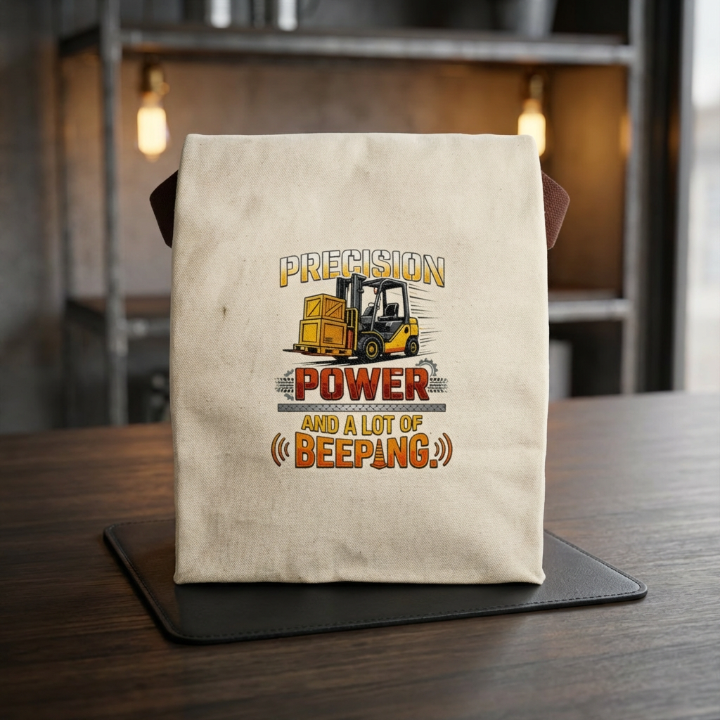 Funny Forklift Operator Gift- "Precision. Power. And a lot of beeping." design- Canvas Lunch Bag