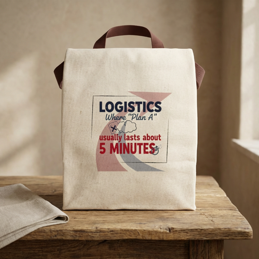 Funny Logistics Worker Gift- "Where plan A usually lasts about 5 minutes." design- Canvas Lunchbag