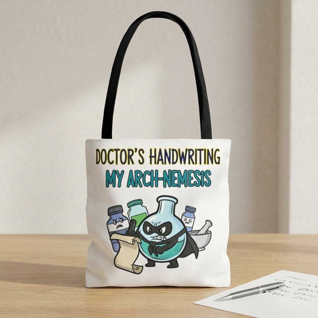 Pharmacist/Pharmacy tech gift with doctor's handwriting: my arch nemesis design on a polyester tote bag 13x13/16x16"