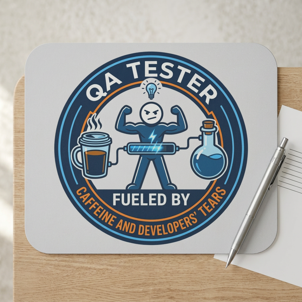 QA(Quality Assurance) Tester Funny Design- "Fueled by caffeine and developers' tears" - 9x8" Mousepad