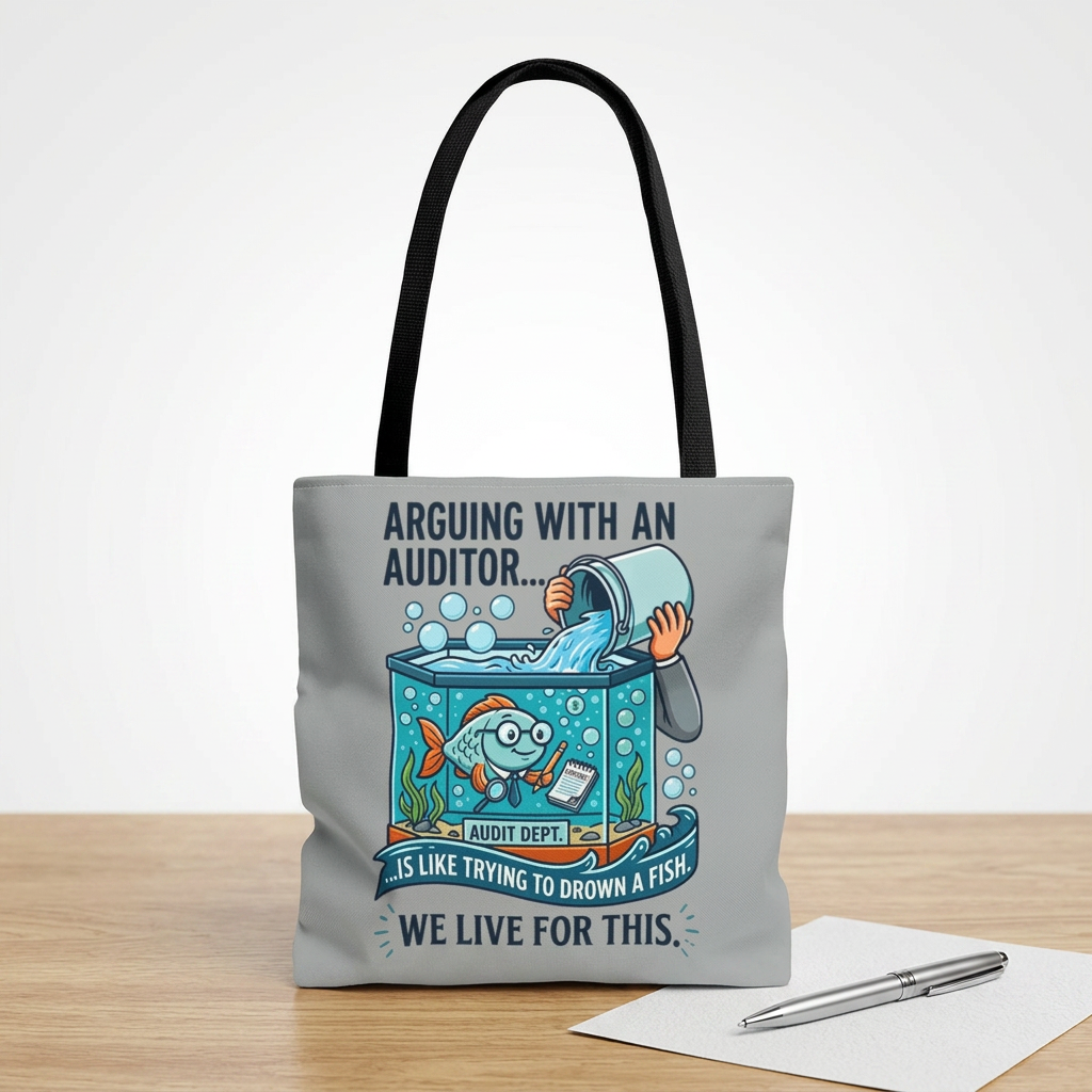 Auditor Funny Design/Gift- “Arguing with an auditor is like trying to drown a fish. We live for this”- 13x13/16x16" Polyester Tote Bag with 5 Handle Colour Options