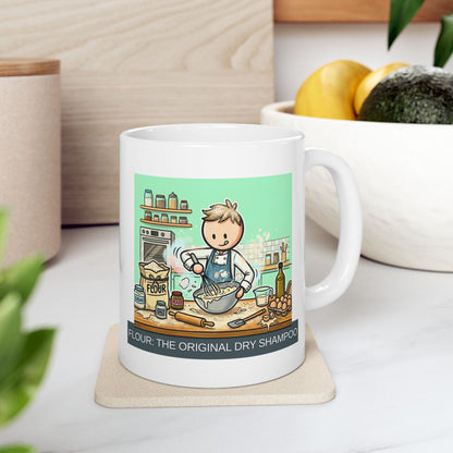 Baker/Pastry Chef Gift- "Flour: The original dry shampoo" design- 11/15oz Ceramic Coffee Mug