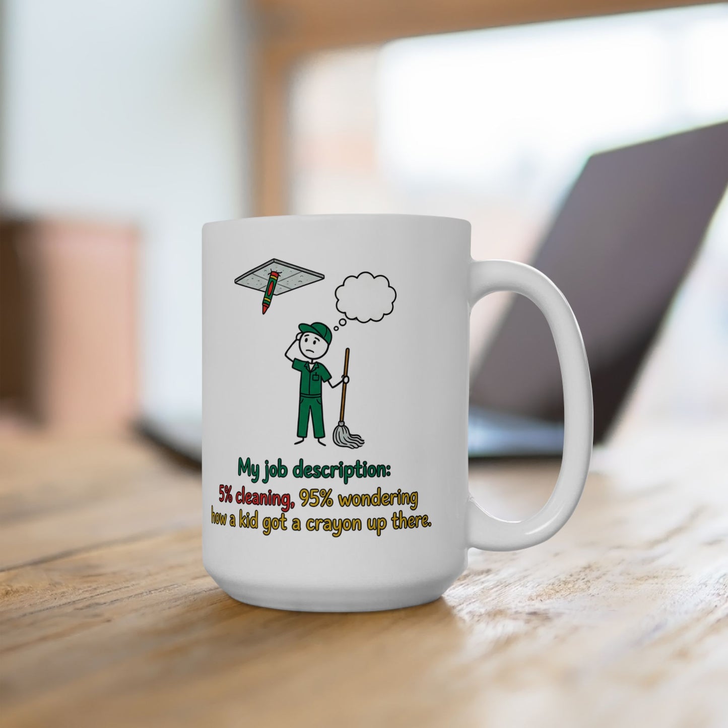 Funny School Custodial/Janitorial Worker gift- "My job description:5% cleaning,95% wondering how a kid got a crayon up there"- 11/15oz Ceramic Coffee Mug