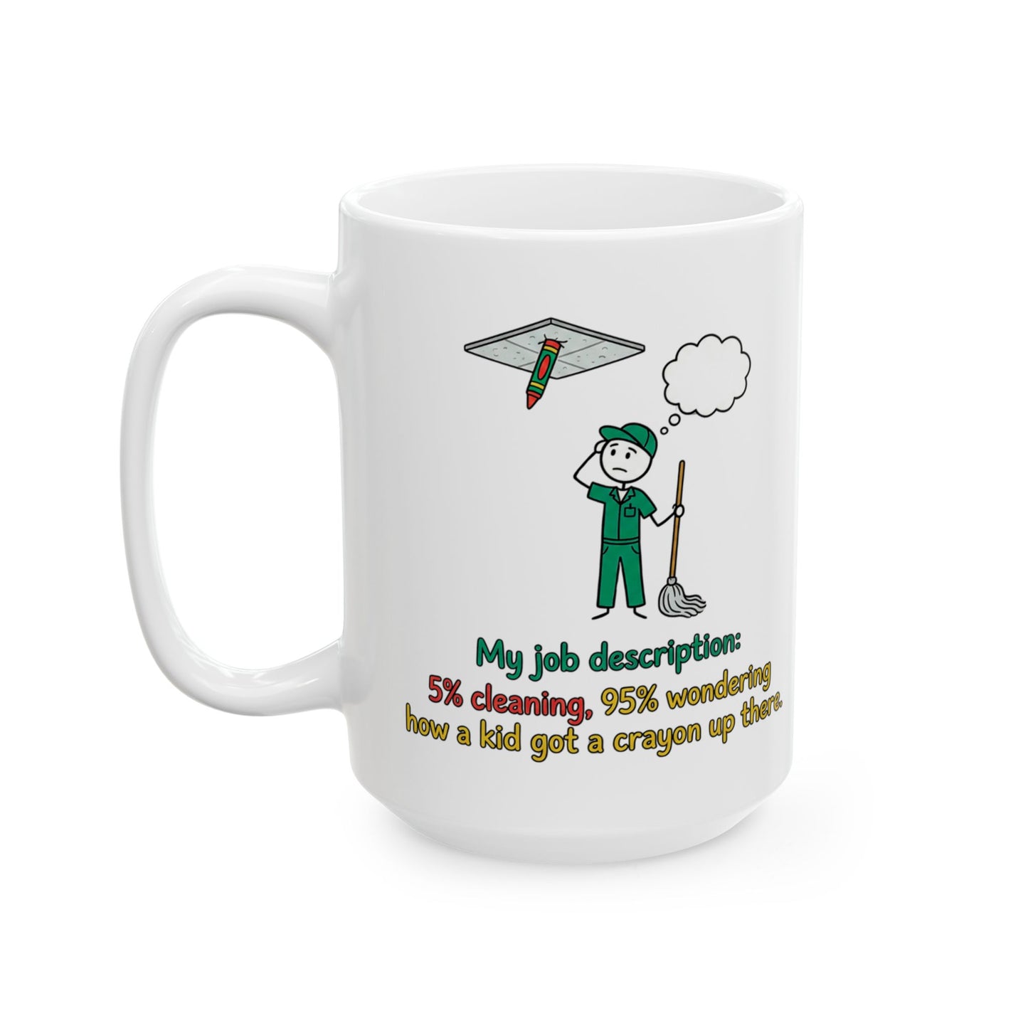 Funny School Custodial/Janitorial Worker gift- "My job description:5% cleaning,95% wondering how a kid got a crayon up there"- 11/15oz Ceramic Coffee Mug