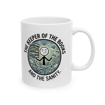white mug-keeper of the books and the sanity,bookkeeper design