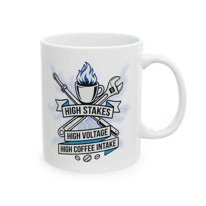 Electrician & Lineman Coffee Mug - High Voltage High Coffee Intake - 11oz/15oz Ceramic Work Mug