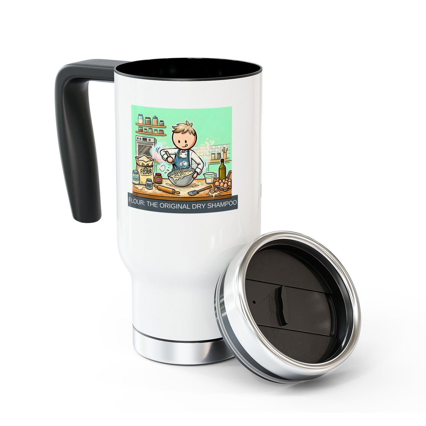 flour the original dry shampoo design on a 14oz travel mug