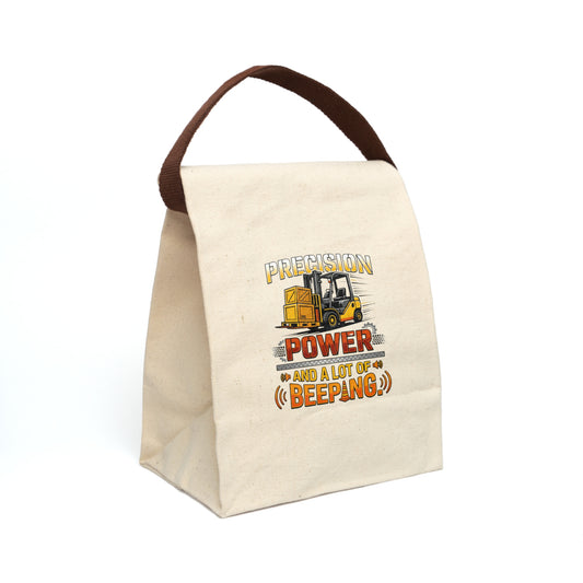 Funny Forklift Operator Gift- "Precision. Power. And a lot of beeping." design- Canvas Lunch Bag
