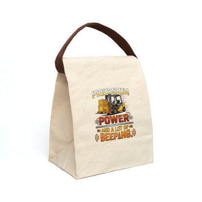 Funny Forklift Operator Gift- "Precision. Power. And a lot of beeping." design- Canvas Lunch Bag