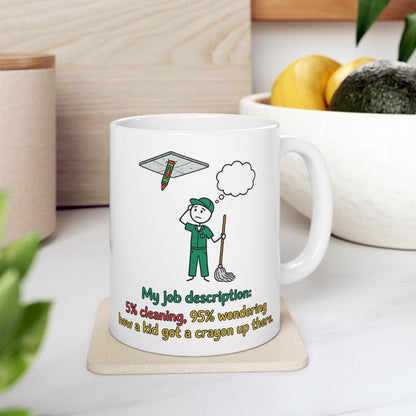 Funny School Custodial/Janitorial Worker gift- "My job description:5% cleaning,95% wondering how a kid got a crayon up there"- 11/15oz Ceramic Coffee Mug