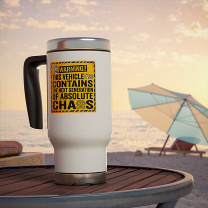 Funny School Bus Driver Gift- "Warning: This vehicle contains the next generation of absolute chaos" design- 14oz Stainless Steel Travel Mug with Lid